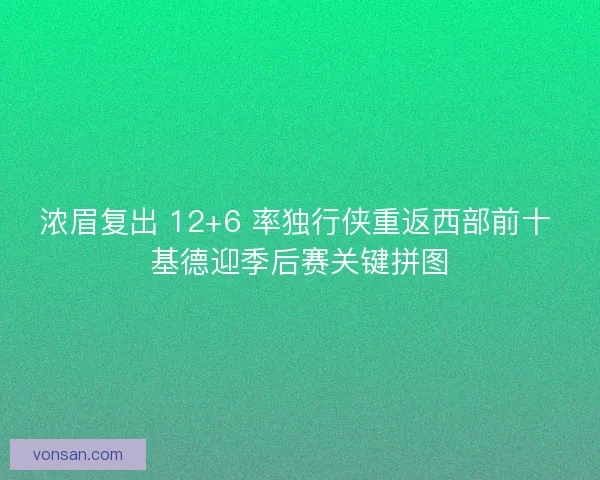 濃眉復出 12+6 率獨行俠重返西部前十 基德迎季后賽關鍵拼圖